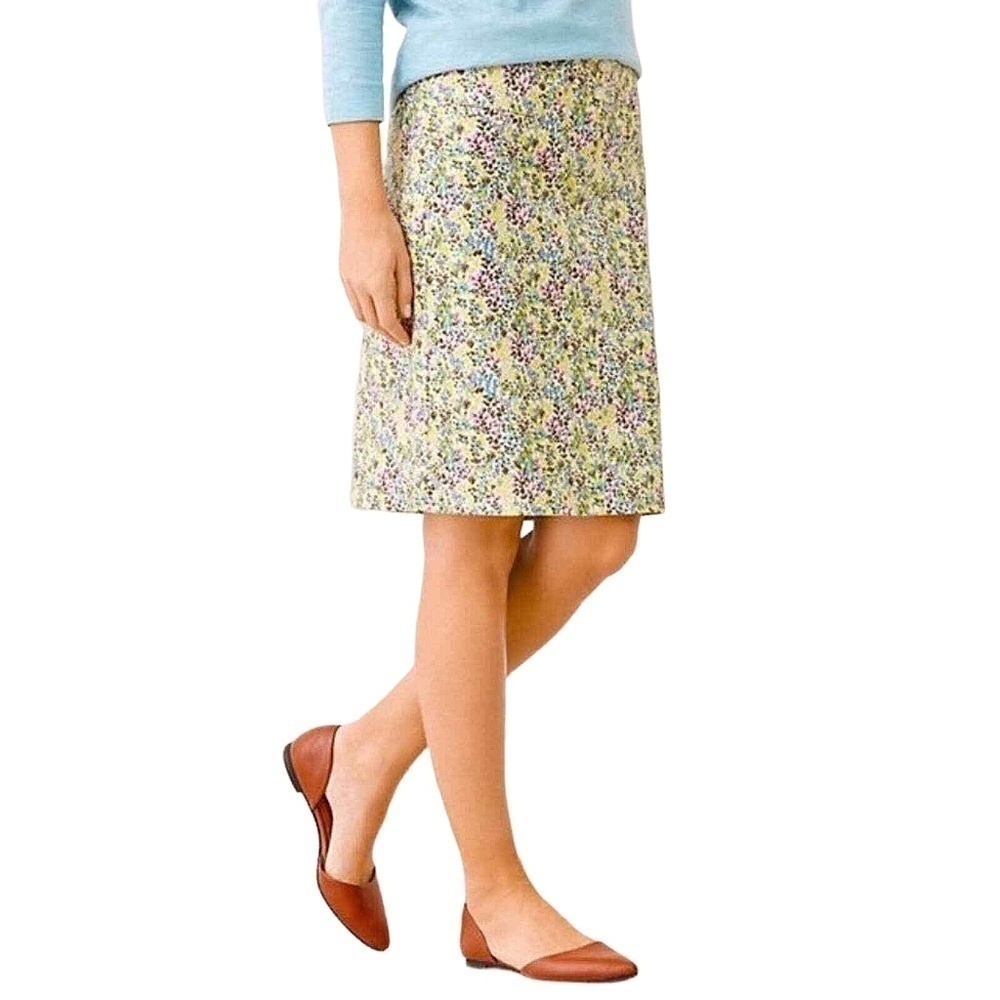 J. Jill Stretch Cotton Skirt Seasalt DF Floral Print Generous Sizing